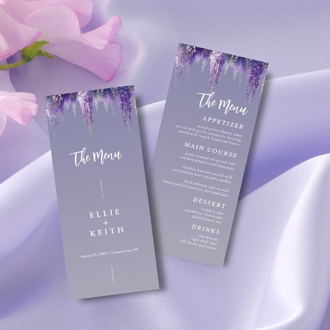 Menu Gradient lunaire violet Floral moderne Mariage (Créateur téléchargé)