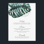 Menu Grande feuille de monstère tropicale minimaliste<br><div class="desc">Une grande feuille de monstère tropicale et une typographie moderne sur un design élégant et minimaliste de menu moderne avec espace pour un message de remerciement, une nouvelle adresse, ou don texte en faveur sur le dos. Vous pouvez modifier les couleurs et les polices Arrière - plans et textuelles en...</div>