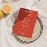 Menu Gras coloré brillant Funky moderne Mariage unique<br><div class="desc">Un menu de dîner mariage moderne et coloré rétro et moderne. Ce qui présente un design modèle chic de boho vintage orange foncé arrière - plan et rouge magenta typographie et menu écrit à la main en rouge. Parfait et assorti à toute la suite.</div>