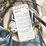 Menu Gras élégant Mariage floral plat<br><div class="desc">Présentant notre design floral Mariage Flat Design élégant, une célébration moderne de l'art de la nature, avec des arrangements floraux colorés d'aquarelle dans de belles teintes de rose roux, bleu marine et poussiéreux, pêche, et jaune avec une douce végétation eucalyptus magnifiquement dressé contre une toile blanche immaculée avec typographie minimaliste...</div>