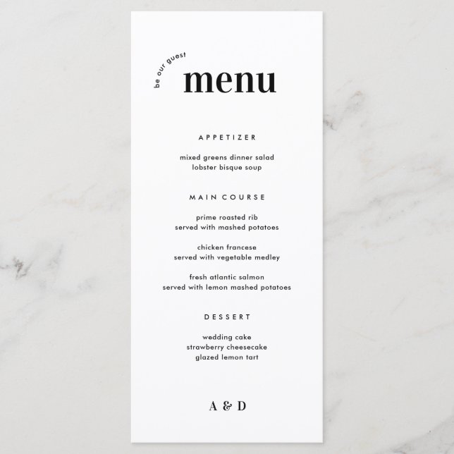 Menu Gras minimaliste Mariage et menu barre (Devant)