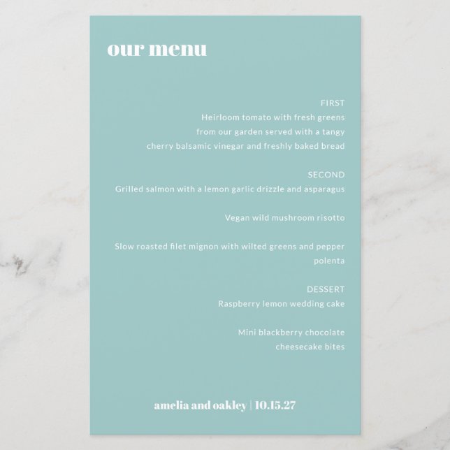 Menu Gras simple Aqua bleu simple personnalisé mar (Devant)
