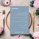 Menu Gras Simple Dusty Blue Simple Custom Wedding<br><div class="desc">Cute Bold Minimaliste Dusty Blue Fall Retro Simple Custom Wedding Menu</div>
