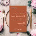 Menu Gras Simple Rust Fall Simple Custom Wedding<br><div class="desc">Cute Bold Minimaliste Rust Fall Retro Simple Custom Wedding Menu</div>