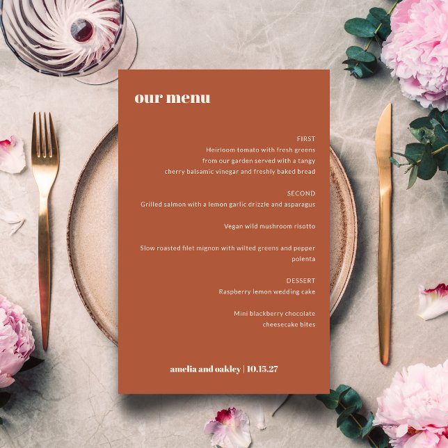 Menu Gras Simple Rust Fall Simple Custom Wedding (Créateur téléchargé)