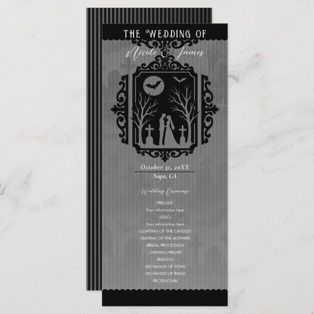 Menu Graveyard Vows Black & Grey Gothic Wedding Program (Devant / Derrière)