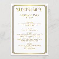 Menu Great Gatsby Art Deco Gold White Mariage