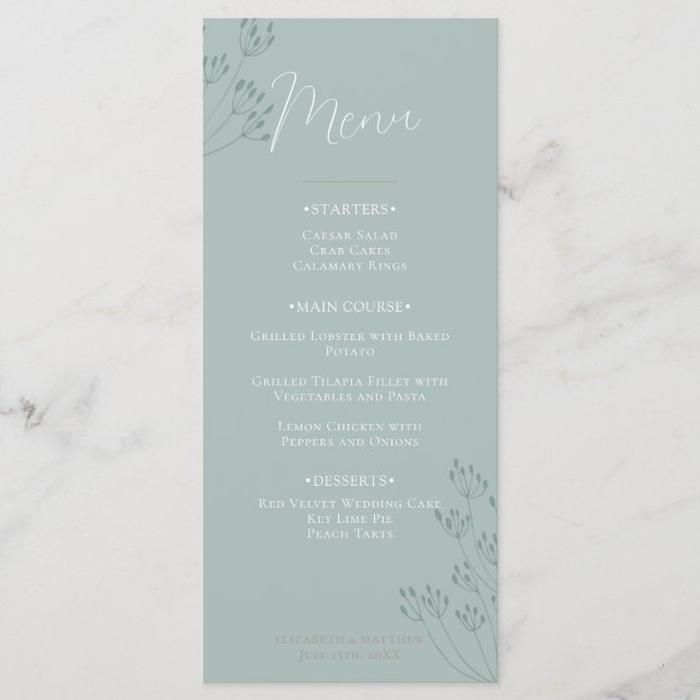Menu Green Chic Boho Green Wedding (Devant)