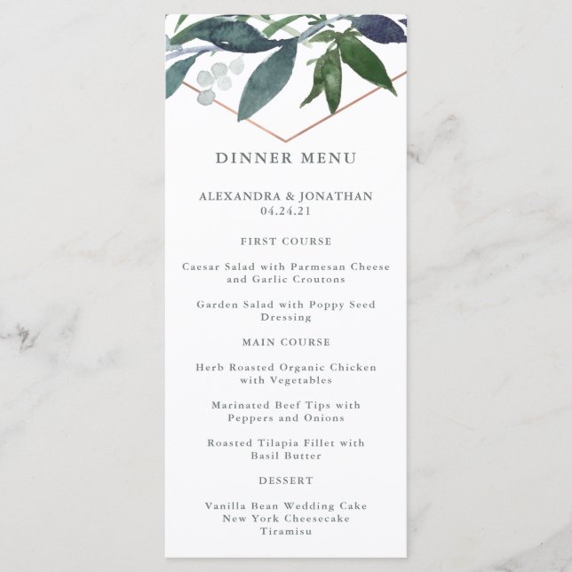 Menu Greenery Geo | Mariage Rose Gold (Devant)