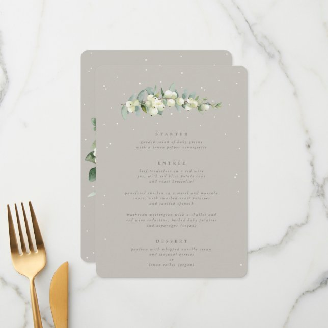 Menu Greige Snowberry+Eucalyptus 3 Parcours Mariage (Devant/Arrière en situation)