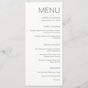 Menu Gris chic minimaliste du mariage  