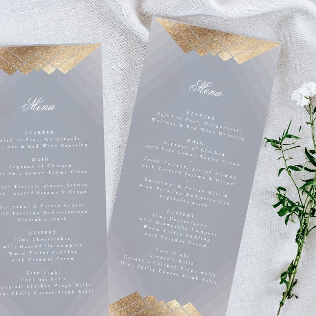 Menu Gris Déco Géométrique Gold Gatsby Mariage (Créateur téléchargé)