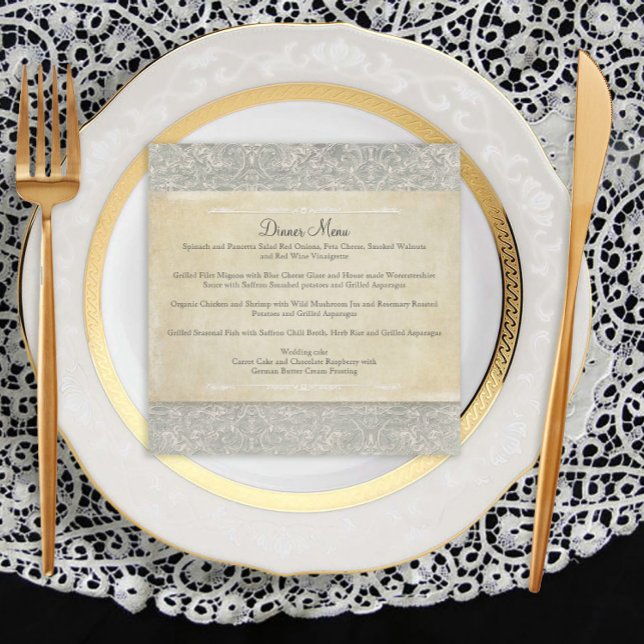 Menu Gris Vintage français Régence Dentelle Mariages (Créateur téléchargé)