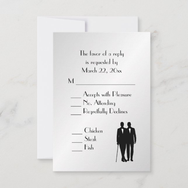 Menu Groom et Groom Mariage RSVP Argent (Devant)
