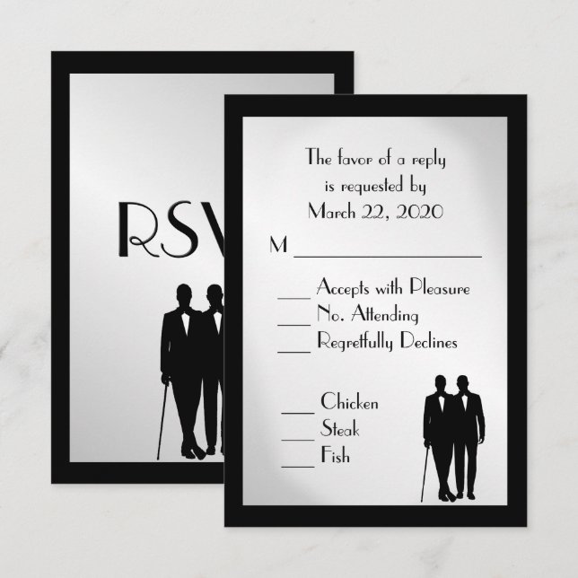 Menu Groom et Groom Mariage RSVP Argent (Devant / Derrière)
