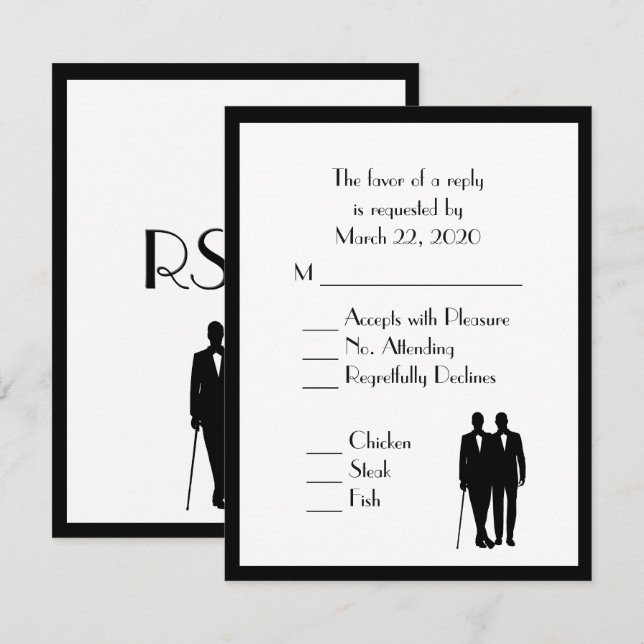 Menu Groom et Groom Mariage RSVP Classic White (Devant / Derrière)