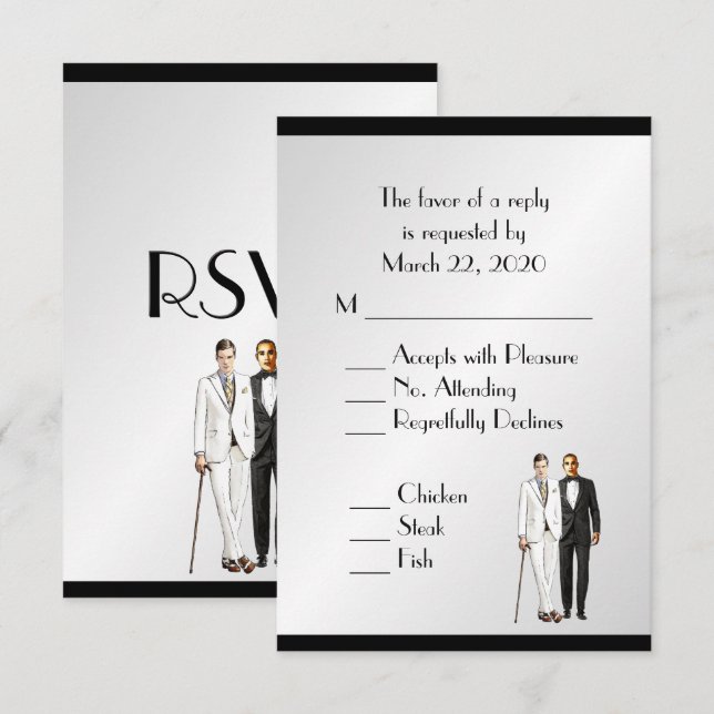 Menu Groom et Groom Mariage RSVP Classy Argent (Devant / Derrière)