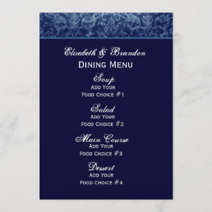 Menu grunge de mariage de bleu marine
