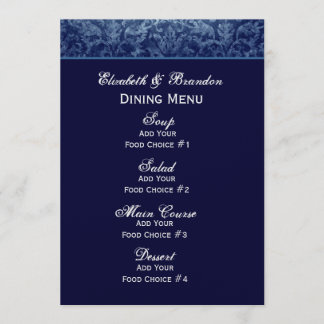 Menu grunge de mariage de bleu marine