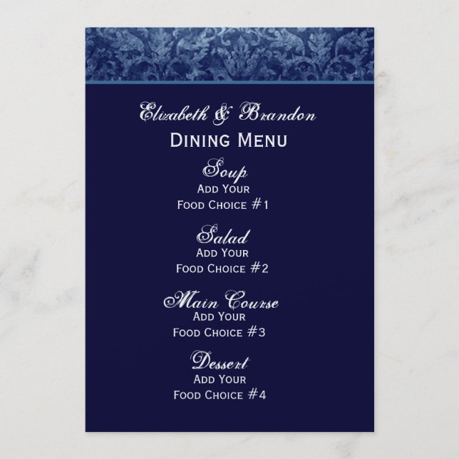 Menu grunge de mariage de bleu marine (Devant)
