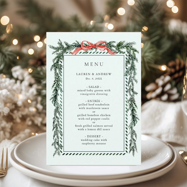 Menu Guirlande de pin aquarelle mariage vert menthe (Créateur téléchargé)