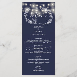 Menu Guirlande Lumineuse Florale Bleu Marine Mariage