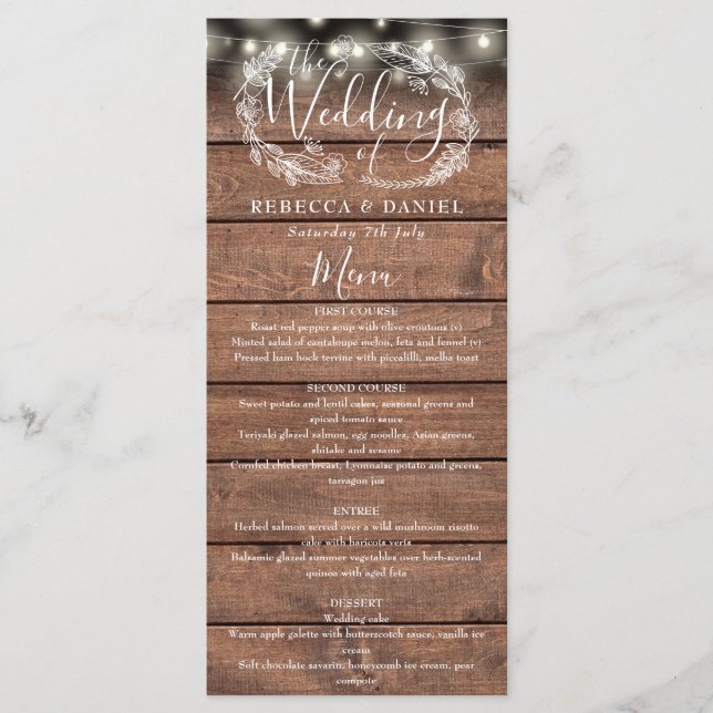 Menu Guirlande Lumineuse Mariage Floral Bois Rustique (Devant)