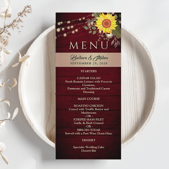 Menu Guirlande Lumineuse Mariage Rustique Tournesol (Créateur téléchargé)
