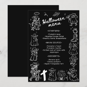 Menu Halloween noir et blanc crépuscule tiré à la main