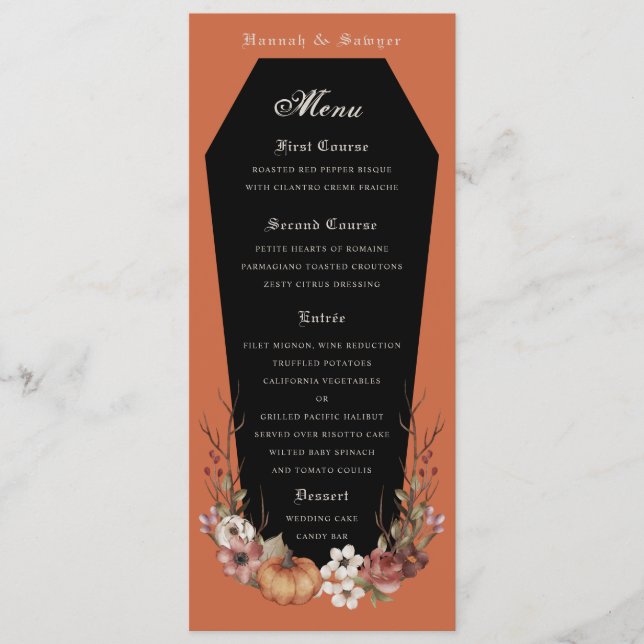 Menu Halloween Vampire Coffin Party de mariage Terracot (Devant)