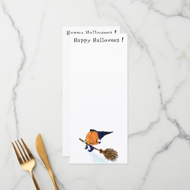 Menu Happy Halloween sorcière Citrouille Volant Chambre (Devant/Arrière en situation)