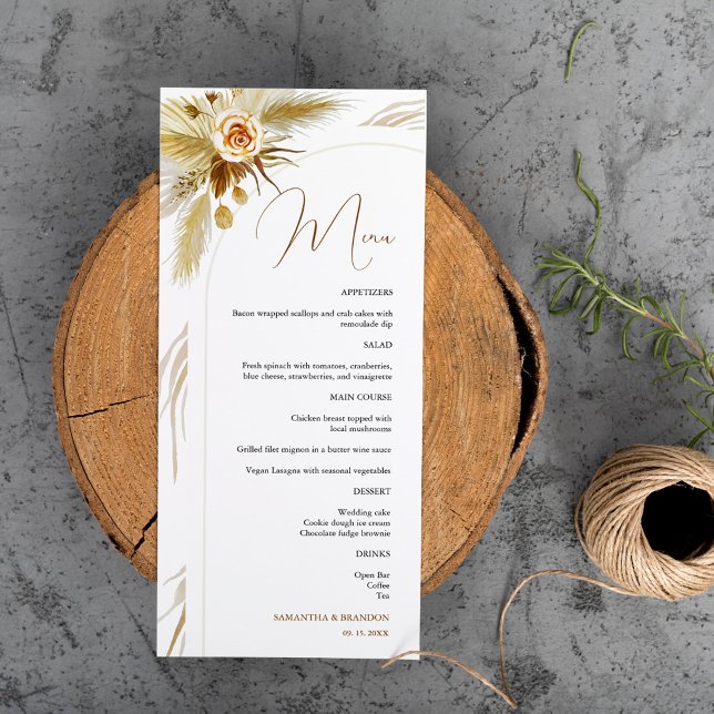 Menu herbe des Pampas tropicale aquarelle boho mariage (Créateur téléchargé)