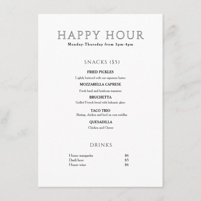 Menu Heure Heureuse Minimaliste Moderne (Devant)