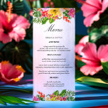 Menu Hibiscus tropicaux Mariage de palmiers floraux<br><div class="desc">Transportez vos invités dans un paradis tropical avec ce menu de mariage dynamique. Avec ses fleurs d'hibiscus luxuriantes,  ses feuilles de palmiers oscillantes et son aquarelle apaisante,  ce design donne le ton d'une fête détendue et élégante. Personnalisez avec vos délicieuses sélections de menu pour une touche vraiment personnalisée.</div>