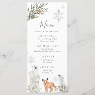 Menu Hiver Onederland Bois Animaux Première Anniversair