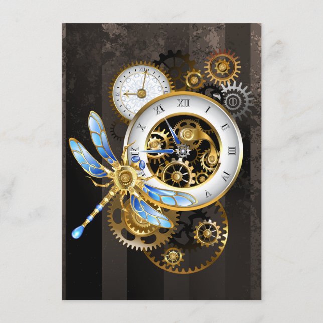 Menu Horloge à vapeur avec libellule mécanique (Devant)