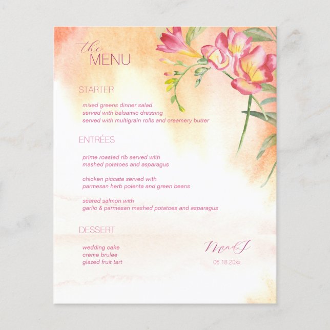 Menu Hot Tropical Freesia Watercolor (Devant)