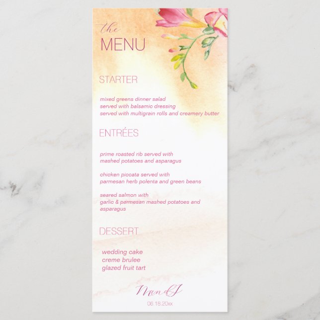Menu Hot Tropical Freesia Watercolor (Devant)