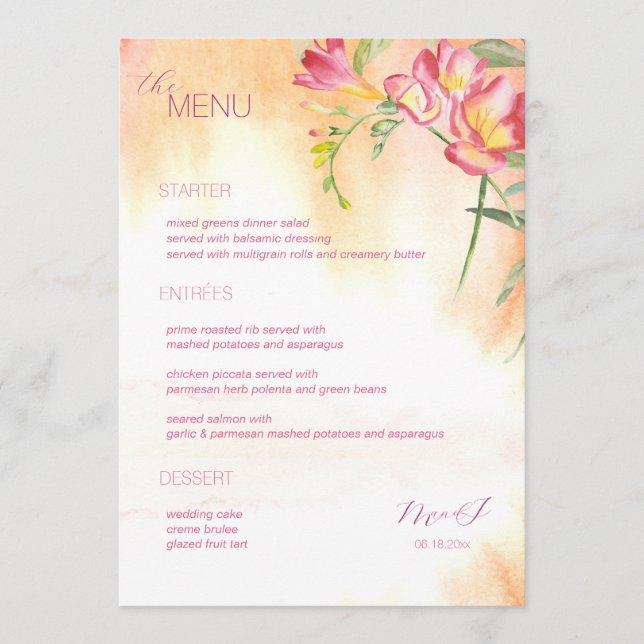Menu Hot Tropical Freesia Watercolor (Devant)