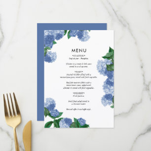 Menu Hydrangea Bleu Floral Végétal Mariage Moderne