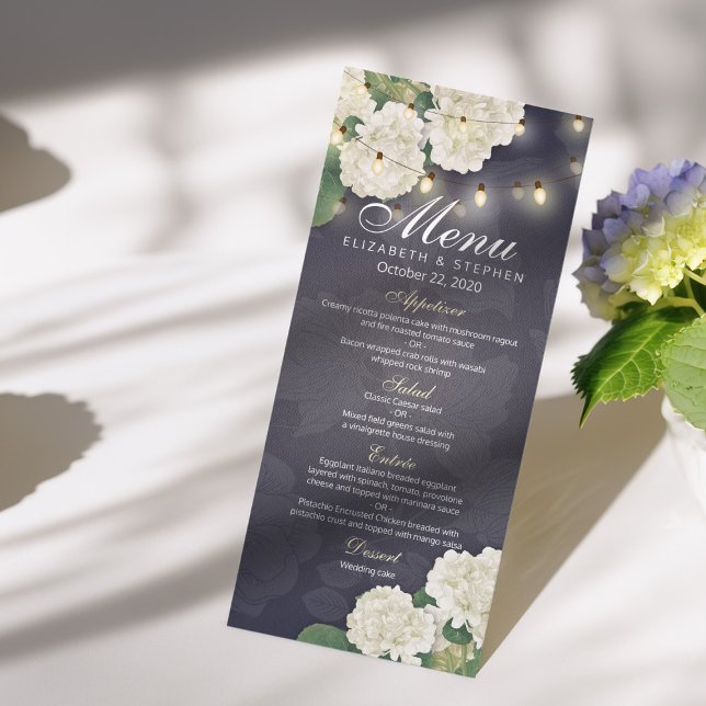 Menu Hydrangeas Fleurs Chaînes Lumières Mariage bleu Me (Créateur téléchargé)