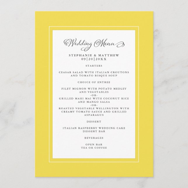 Menu Illuminer Mariage Jaune Moderne Bordures Chic (Devant)