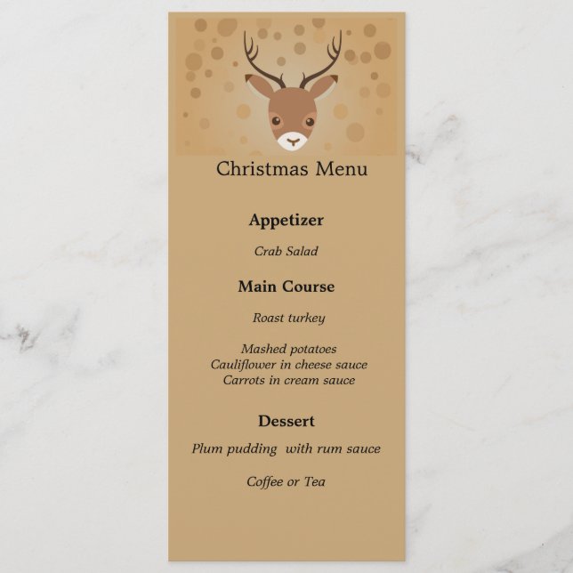 Menu Illustration de renne sur fond marron (Devant)
