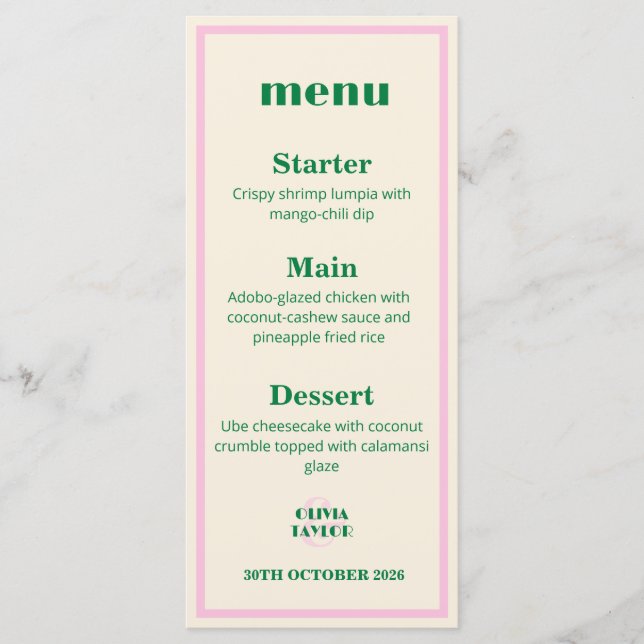 Menu Informations de mariage rayées rétro modernes  (Devant)
