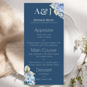 Menu Initiales de monogramme Fleurs d'hortensia bleues