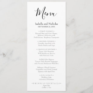 Menu Isabella Simple moderne Noir Calligraphie Mariage