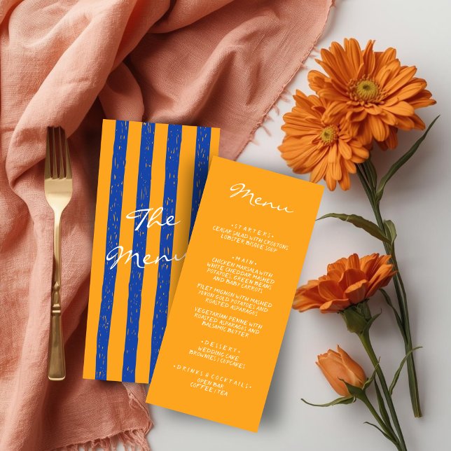 Menu Italian Hand Written Painted Pinstripes Wedding (Créateur téléchargé)