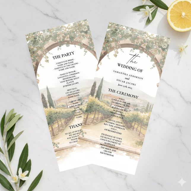 Menu Italian Vineyard Wedding Program | Tuscan Arch  (Créateur téléchargé)