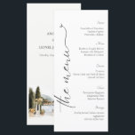Menu Italie Lac de Côme Italie Mariage<br><div class="desc">Conception parfaite pour votre menu mariage : peinture aquarelle saisit l'élégance intemporelle d'une promenade italienne au bord du lac de Côme. Une promenade en pierre ombragée par une pergola recouverte de vigne s'étend le long du bord de l'eau, flanquée de fleurs en pots et de cyprès. Le lac bleu serein...</div>