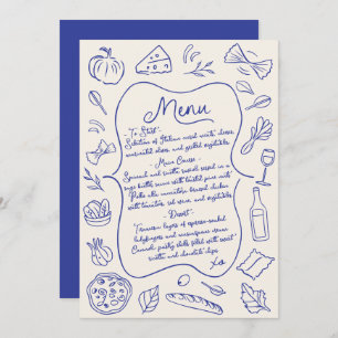 Menu Italien Dessiné à la main Bleu et Crème